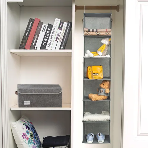 Miniatura 6 de BrilliantJo Organizador colgante de armario con 6 estantes, 2 unidades de almacenamiento colgante con 4 bolsillos laterales para ropa y zapatos, 6