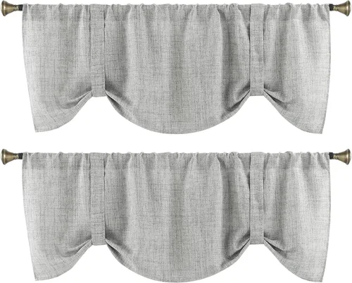Home Queen Cenefa de cortina con lazo para sala de estar, cenefa ajustable con bolsillo para cortinero, juego de 2, 54 x 18 pulgadas, gris claro