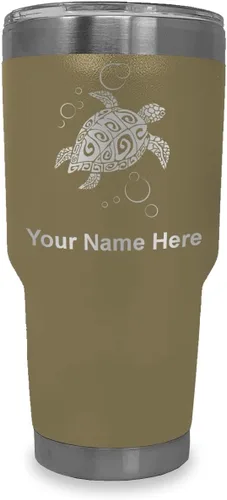 Miniatura 10 de LaserGram Vaso aislado al vacío de 20 onzas, tortuga marina hawaiana, grabado personalizado incluido (negro)