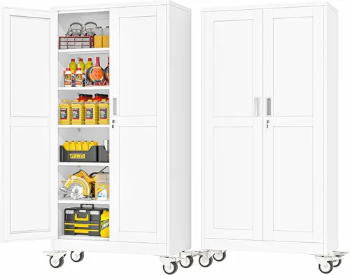 Miniatura 19 de PAOFIN Armario de almacenamiento de metal, archivadores de acero de 35 pulgadas de alto con puertas con cerradura y estantes ajustables, gabinete