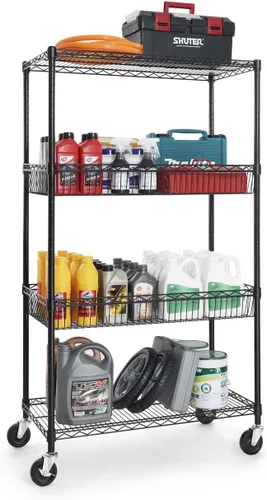 Miniatura 2 de CAPHAUS NSF - Estantería comercial de alambre de 4 niveles con dos cestas rectangulares, ruedas, pies niveladores, estante de metal