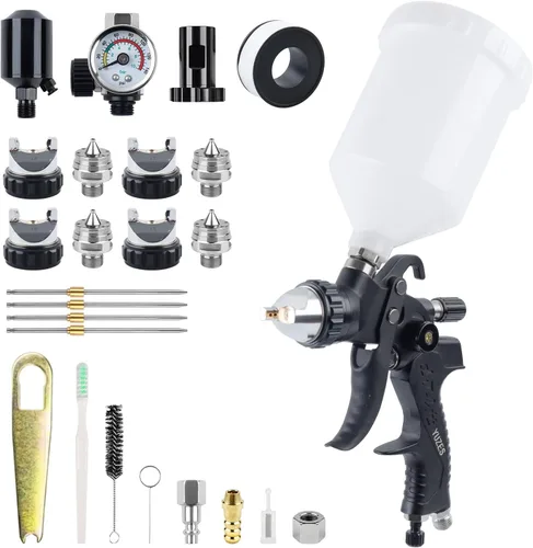 YUZES HVLP Kit de pistola pulverizadora con 4 boquillas de 1.4/1.7/2.0/0.098 in - Pistola de pintura profesional para imprimación de automóvil, capa
