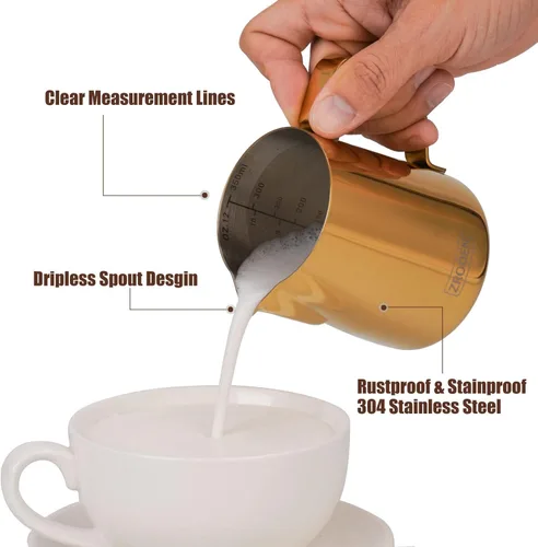 Miniatura 2 de Jarra Espumadora de Leche, 12 onzas Jarra de Vapor de Espresso Jarras de Acero Inoxidable Jarra de Café con Leche Capuchino Barista Jarra de Vapor