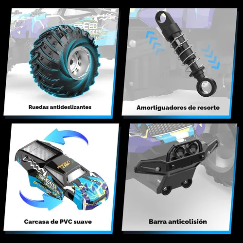 Miniatura 6 de Coche de control remoto, camión de control remoto todo terreno para niño, automóvil RC de 2.4 GHz con luz corporal y dos baterías recargables