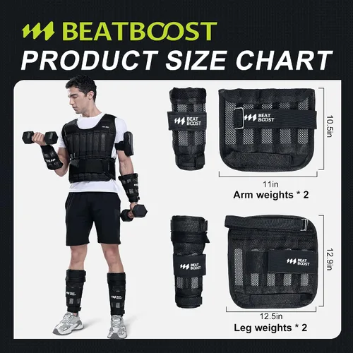 Miniatura 8 de Pesas de muñeca para tobillo de 4 libras, 10 libras, 15 libras, 20 libras, 25 libras, 30 libras, BeatBoost ajustables, para hombres, caminar