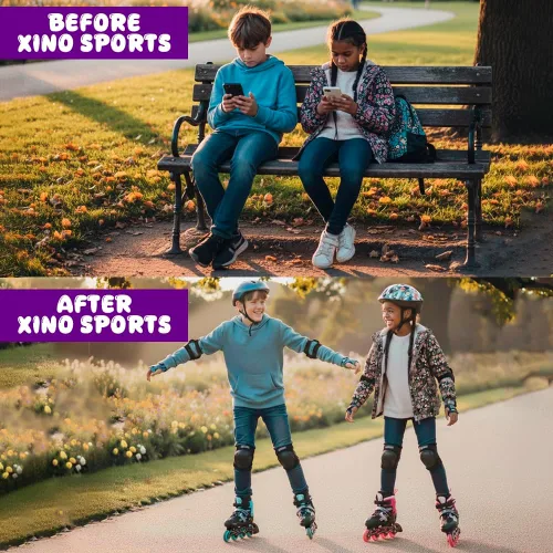 Miniatura 4 de Xino Sports Patines en línea para niños y niñas – Patines ajustables con ruedas iluminadas LED – Patines juveniles para interiores y exteriores Rosa