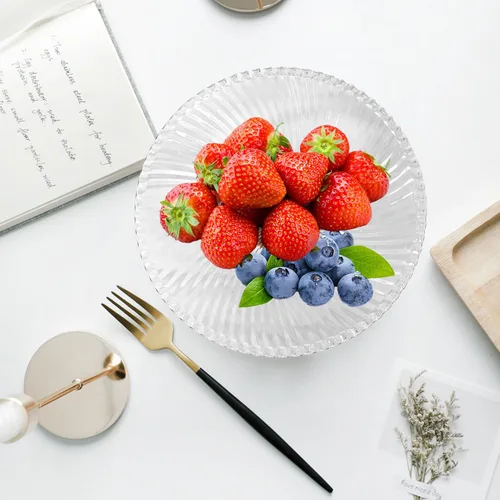 Miniatura 4 de Frutero de vidrio transparente para decoración de encimera de cocina, cuenco de servir con pedestal de 9.5 pulgadas, centro de mesa decorativo