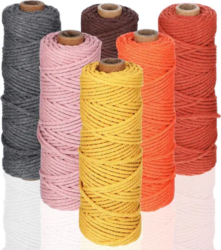 Miniatura 8 de 6 rollos de cuerda de macramé de 0.118 pulgadas x 328 yardas, cuerda de algodón de colores para bricolaje, colgar plantas, manualidades, suministros