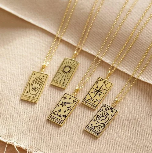 Miniatura 3 de Collar con colgante de tarjeta de tarot, amuleto de astrología, tarot, sol, luna, estrella, Fátima, ojo de mano, brújula, corazón, león, clavícula