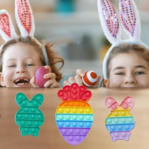 Miniatura 7 de Paquete de 3 juguetes sensoriales para ansiedad de conejo de Pascua, zanahoria y burbujas, paquete de juguetes de rompecabezas, grandes regalos