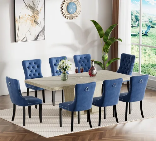 Miniatura 19 de Henf Juego de mesa de comedor extensible de 7 piezas para 6, 160 cm-200 cm Mesa de cocina extensible de grano de mármol blanco con 6 sillas Blanco