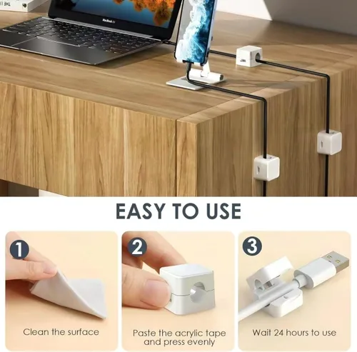 Miniatura 3 de Paquete de 6 organizadores de cables magnéticos, clips de gestión de cables de escritorio, cargador de teléfono, organizador de cables para mesita