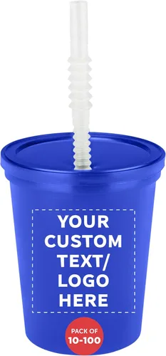 Miniatura 11 de DISCOUNT PROMOS Vasos de plástico personalizados para estadios, 16 onzas, juego de 100, paquete personalizado a granel, perfecto para cumpleaños