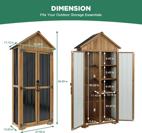 Miniatura 2 de Ketive Armario de almacenamiento para exteriores, cobertizo de almacenamiento de madera y metal con techo resistente a la intemperie, estante Negro