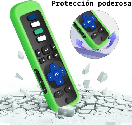 Miniatura 5 de Paquete de 2 fundas protectoras de control remoto para mando de TV Roku/Funda protectora de silicona - Brilla en la oscuridad (Verde/Azul)