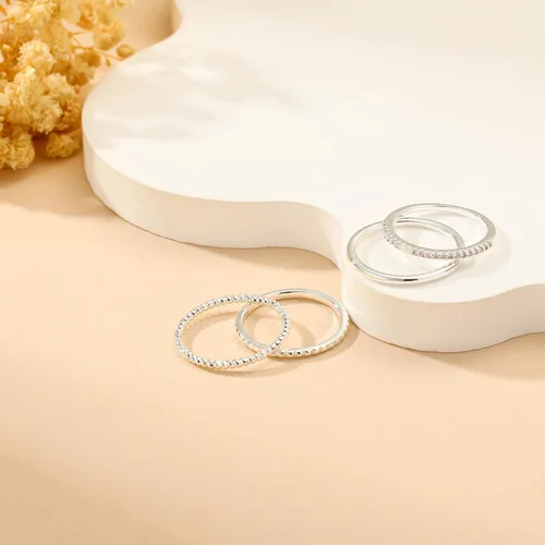 Miniatura 6 de Anillos apilables de oro y plata para mujer, no se deslustra, 0.051 in, juego de anillos de plata delgados chapados en oro de 14 quilates, delicado