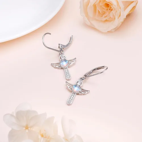 Miniatura 28 de Aretes colgantes de filigrana de plata de ley 925, margarita, loto, flor de rosa, piedra lunar, lágrima para mujer, nudo celta infinito, margarita
