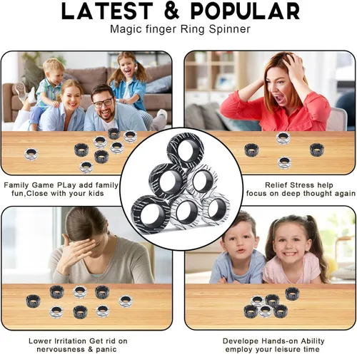 Miniatura 3 de Cevioce Juego de 3 anillos magnéticos para adultos, niños y adolescentes, anillo magnético giratorio para personas con TDAH y ansiedad, juguetes
