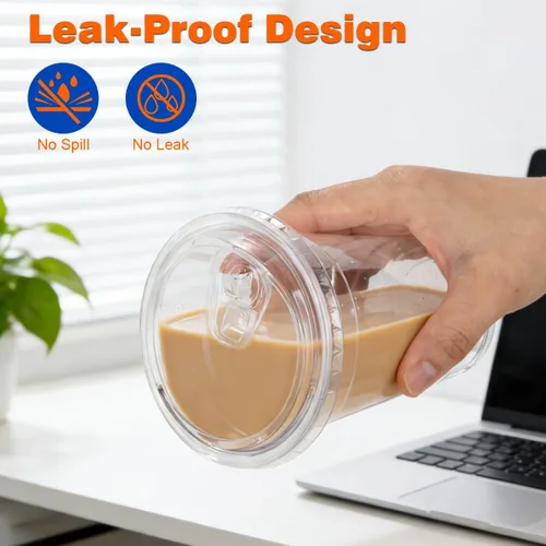 Miniatura 3 de ARTLYMERS Paquete de 100 vasos de plástico transparente de 16 onzas con tapas, tazas desechables para café helado con tapas para sorbos para bebidas