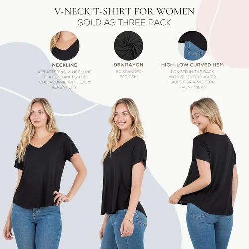 Miniatura 5 de Azules Camiseta de manga corta con cuello en V para mujer, suave, elástica, holgada, casual, transpirable, talla grande, cuello en V