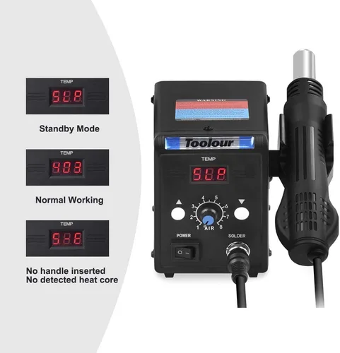 Miniatura 3 de Estación de retrabajo de aire caliente Pistola de calor de soldadura, pantalla °F/°C, pistola de aire caliente SMD de 110V, estaciones de soldadura
