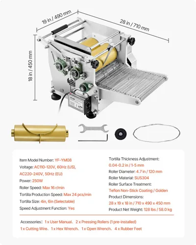 Miniatura 7 de VEVOR Máquina Eléctrica para Hacer Tortillas, Máquina Automática para Hacer Tortillas de Maíz con Revestimiento Antiadherente y Dos Moldes