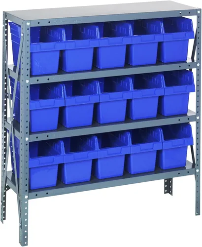 Miniatura 601 de Quantum QSBU-245BK Heavy Duty Shelving Unit with (7) Shelves and (24) QUS245 Black Bins for Garage Warehouse Storage Distribution 400 lb Load