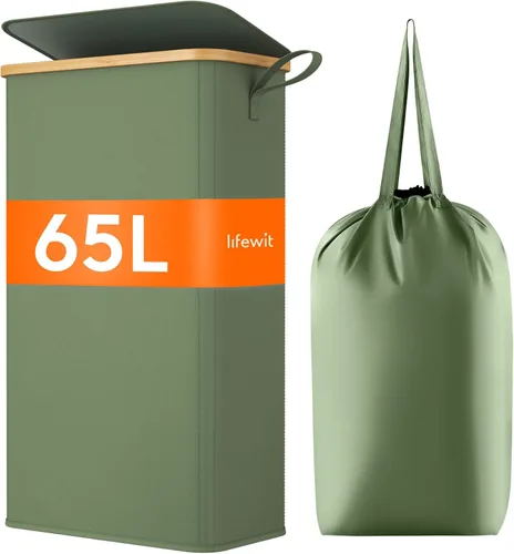 Miniatura 17 de Lifewit Cesto de Ropa Sucia Doble de 120L con Tapa, Cesto Grande Dual para Ropa Sucia con Bolsas Removibles, 2 Secciones Cestos Estéticos para Ropa