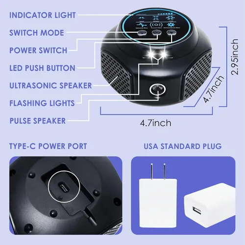 Miniatura 8 de Enchufe ultrasónico repelente de ratones, dispositivo de disuasión de roedores LED de 360°, repelente electrónico de plagas para interiores