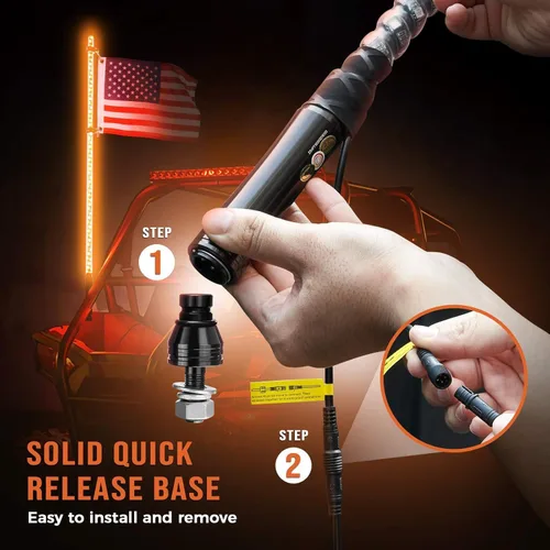 Miniatura 4 de KEMIMOTO 2 piezas luces LED en espiral de 2 pies para UTV, látigos LED para SXS ATV barco todoterreno, control remoto RF compatible con Polaris RZR