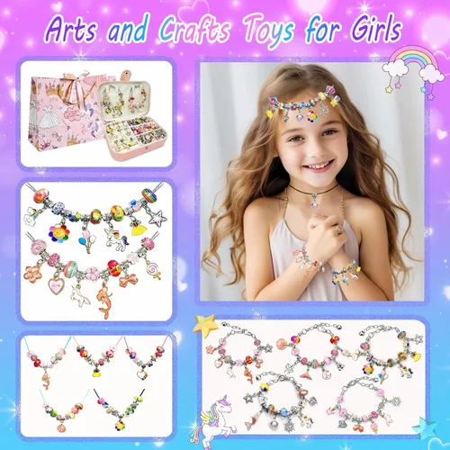 Miniatura 4 de Kit de Fabricación de Pulseras de Abalorios para Niñas de 8 a 12, Kit de Joyería de Bricolaje con Caja, Artes y Manualidades para Niños de 6 a 8