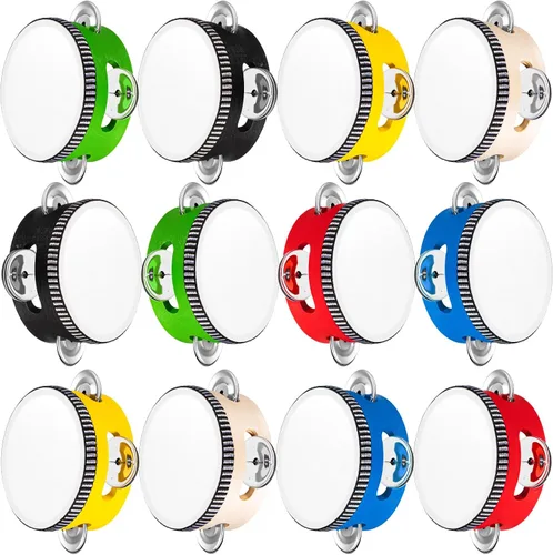 12 piezas de pandereta a granel para adultos, instrumento de percusión de mano, regalo, operación navideña, artículos a granel, madera, metal,