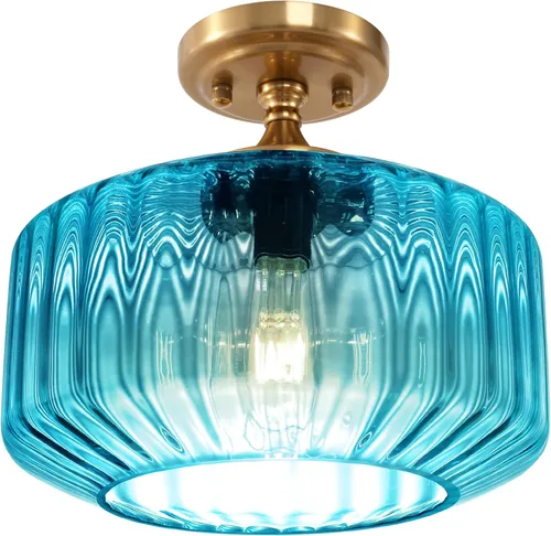 Miniatura 25 de Lámpara de Techo Verde Semiempotrada Vintage de Latón Antiguo Luz Empotrada Superior de Cristal Dorado Candelabro para Casa de Campo Armario Entrada
