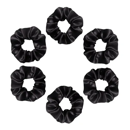 Silvr Bear Paquete de 6 coleteros de satén de lujo, color negro, suaves, grandes para mujeres y niñas, bandas para el cabello grueso y rizado