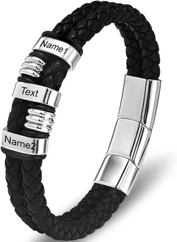Miniatura 13 de Pulsera personalizada para hombre con cuentas de nombre personalizadas, pulsera de cuero trenzado personalizada grabada con 2-6 nombres