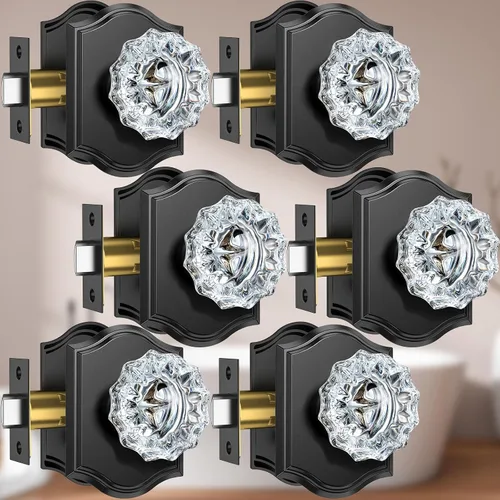 Miniatura 14 de Pomos de puerta de cristal para interiores, pomos de puerta de cristal de latón envejecido con cerradura para uso de privacidad, pomos de puerta