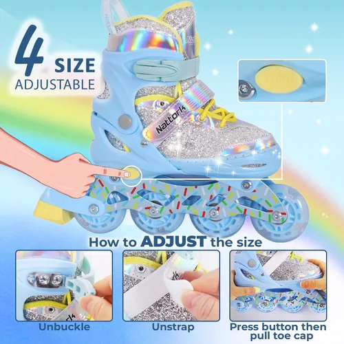 Miniatura 2 de Nattork Patines en línea para niños y niñas, patines ajustables con ruedas iluminadas para edades de 3 a 12 años, el mejor regalo de cumpleaños