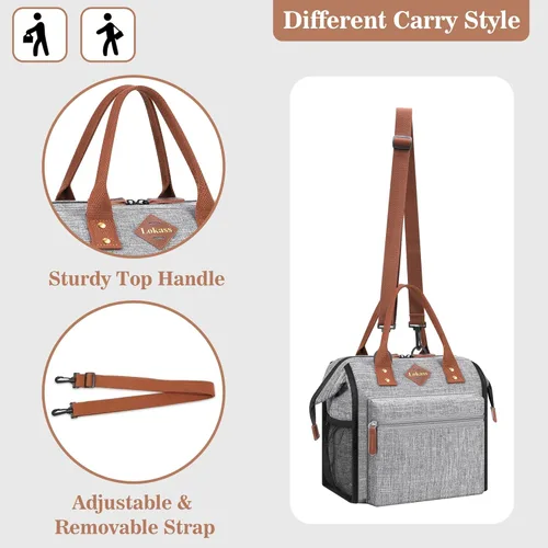 Miniatura 6 de LOKASS Lonchera a prueba de fugas para mujeres, bolsa térmica aislante para almuerzo, bolsa térmica para almuerzo con correa de hombro extraíble