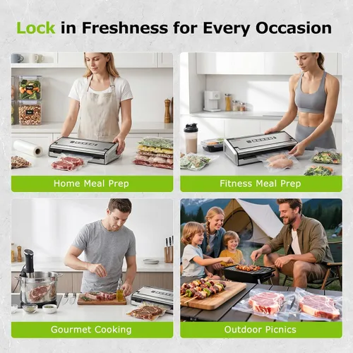 Miniatura 10 de Bonsenkitchen Sellador al vacío para alimentos, máquina selladora al vacío de alimentos con una sola mano con temporizador digital, sello más ancho