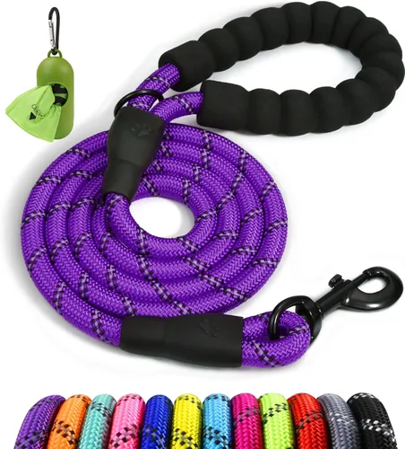 Taglory - Correa de cuerda de 6 pies para perro, con el mango acolchado cómodo, con hilos altamente reflectantes, correa para perros medianos y