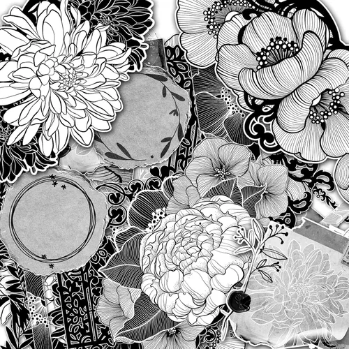 Miniatura 2 de HANATABA - Paquete de papel (15 hojas de 8 x 11 pulgadas), ramos de flores monocromáticas HANATABA vintage estilo Art Deco para manualidades y Papel