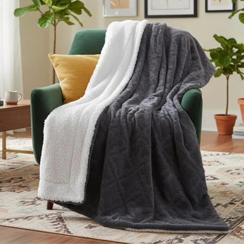 Miniatura 18 de Tache - Manta de piel sintética gris para sofá, manta mullida con textura burbujeante a rayas en relieve, cálida, súper suave y esponjosa, manta