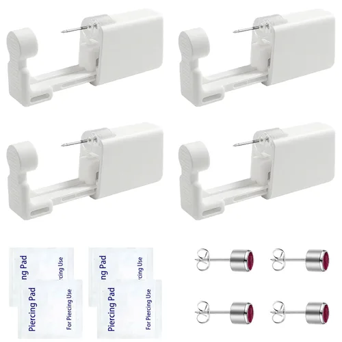 Miniatura 11 de Kit de piercing de oreja desechable con aretes de circonita de varios tamaños, kit de perforación de oreja fácil y auto para su propio uso en casa