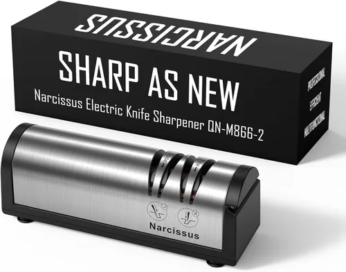 Miniatura 7 de Narcissus Afilador de cuchillos eléctrico profesional de 2 etapas para afilado y pulido rápidos, con afilador de tijeras y caja de recolección