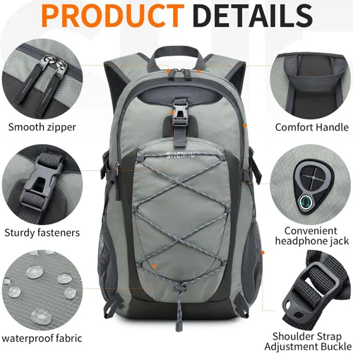 Miniatura 6 de Mochila de senderismo impermeable de 40 L, mochila deportiva al aire libre, mochila de campamento para hombres y mujeres A3-gris