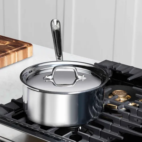 Miniatura 6 de All-Clad D3 Cacerola de Acero Inoxidable de 3 Capas 1 Cuarto Inducción Horno Gratinador Seguro 600F Ollas y Sartenes, Utensilios de Cocina Plateado