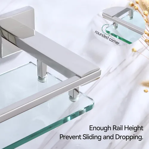Miniatura 9 de LANC Estante de baño cromado, estantes de vidrio templado flotante de 20 pulgadas, estante rectangular de acero inoxidable montado en la pared