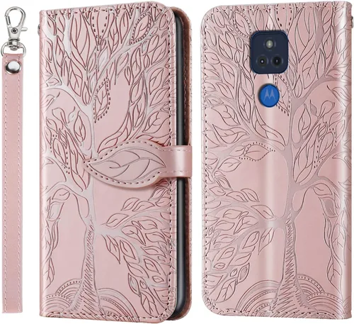 Miniatura 14 de Funda tipo cartera con tapa para Motorola Moto G Stylus 5G 2023, piel sintética, oro rosa, tarjetero y cierre magnético, función atril
