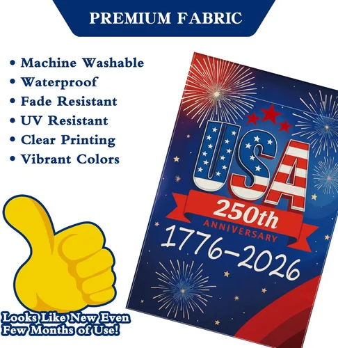 Miniatura 5 de Bandera de jardín con el 250 aniversario de Estados Unidos, bandera de Estados Unidos del 250 aniversario 1776-2026, bandera patriótica Azul