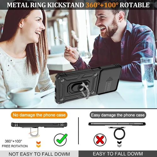 Miniatura 7 de Gritup Funda compatible con OnePlus Nord N30 5G con cubierta deslizante para cámara y protector de pantalla (paquete de 2), soporte de anillo Negro
